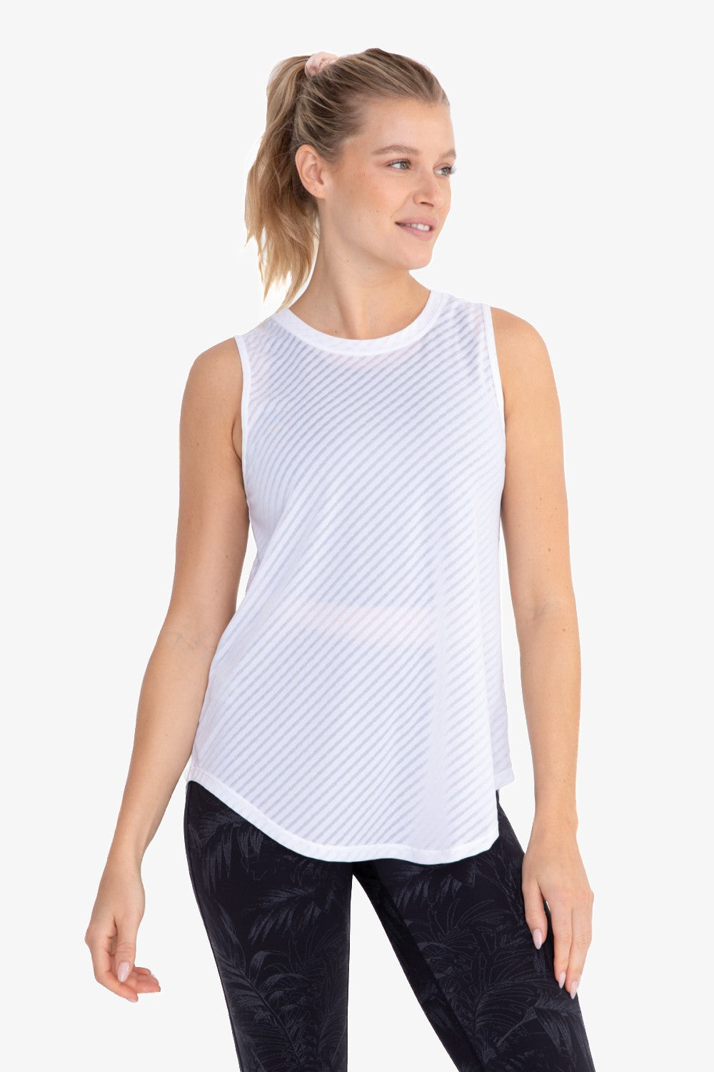 Sheer Striped Mesh Active Tank with OpenBack