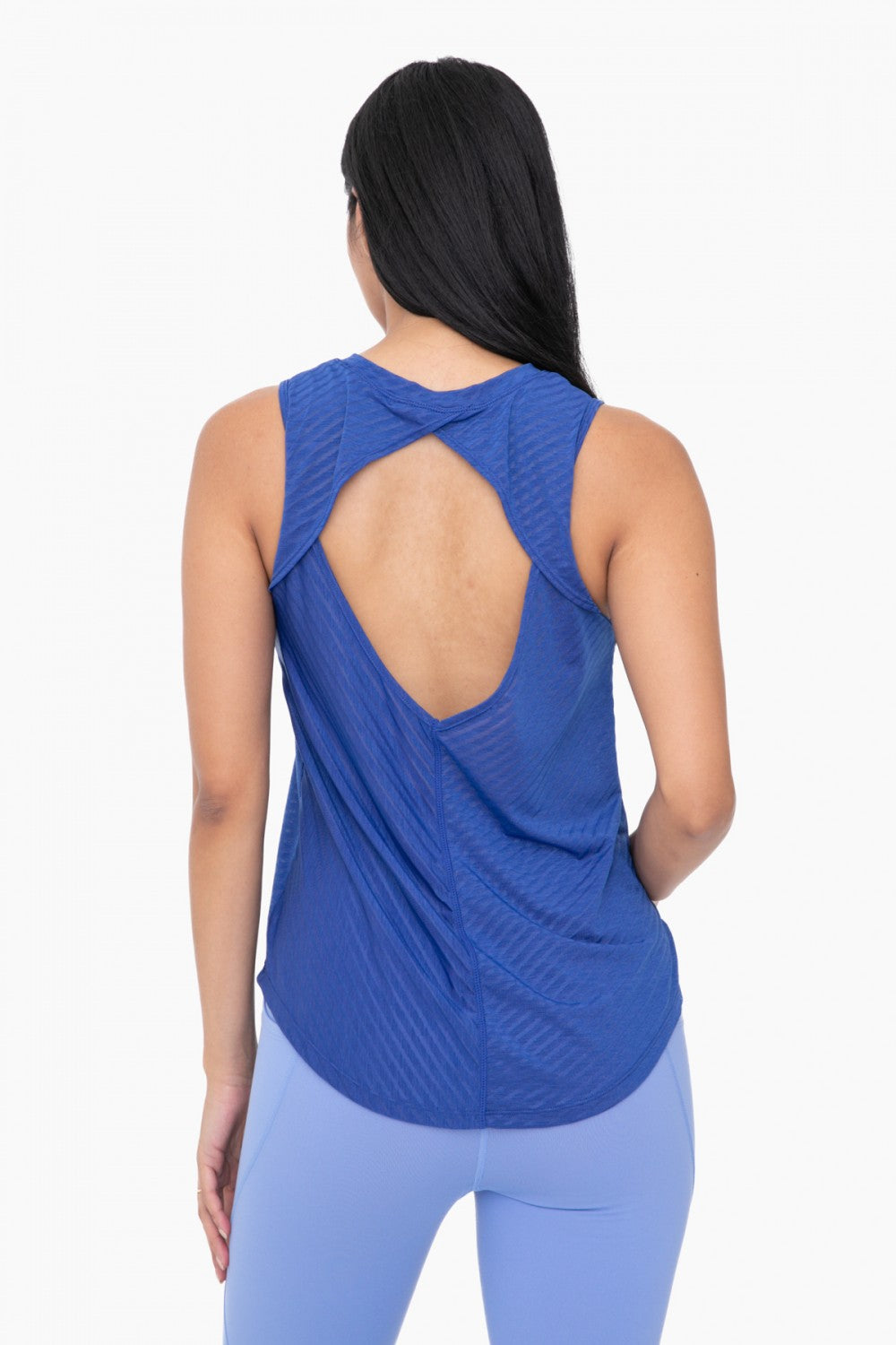 Sheer Striped Mesh Active Tank with OpenBack