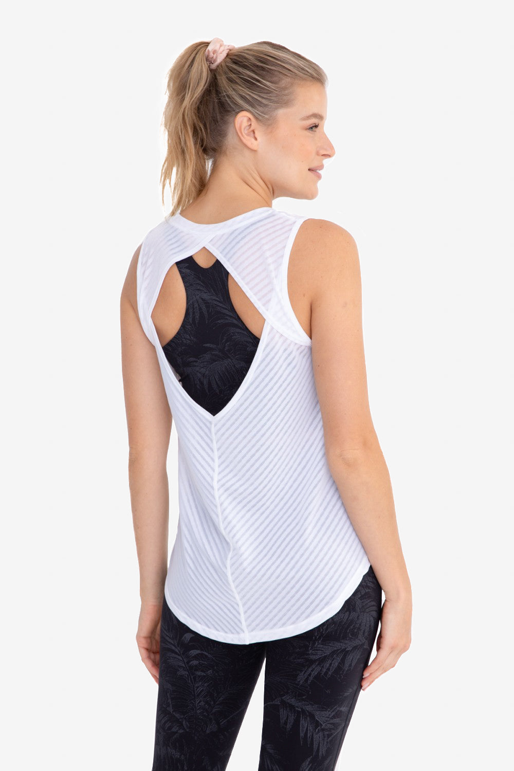 Sheer Striped Mesh Active Tank with OpenBack