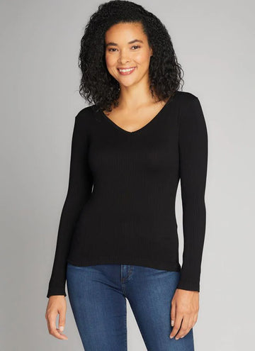 C'est Moi Seamless Rib V Neck Top