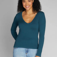 C'est Moi Seamless Rib V Neck Top